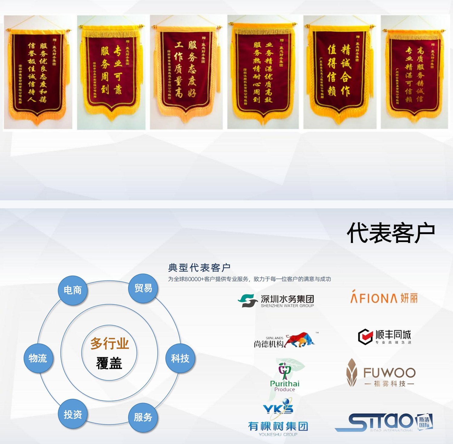 客户见证:客户赠送的锦旗与代表客户